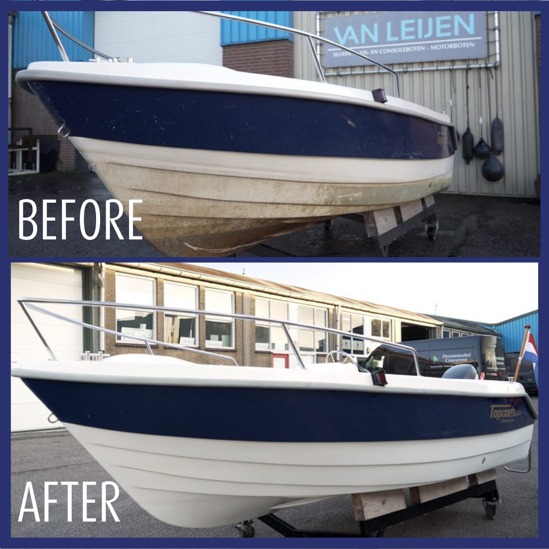 ProFa Clean Bootsablagerungsentferner 2 × 1 L Doppelpack – Anwendung am Boot 2